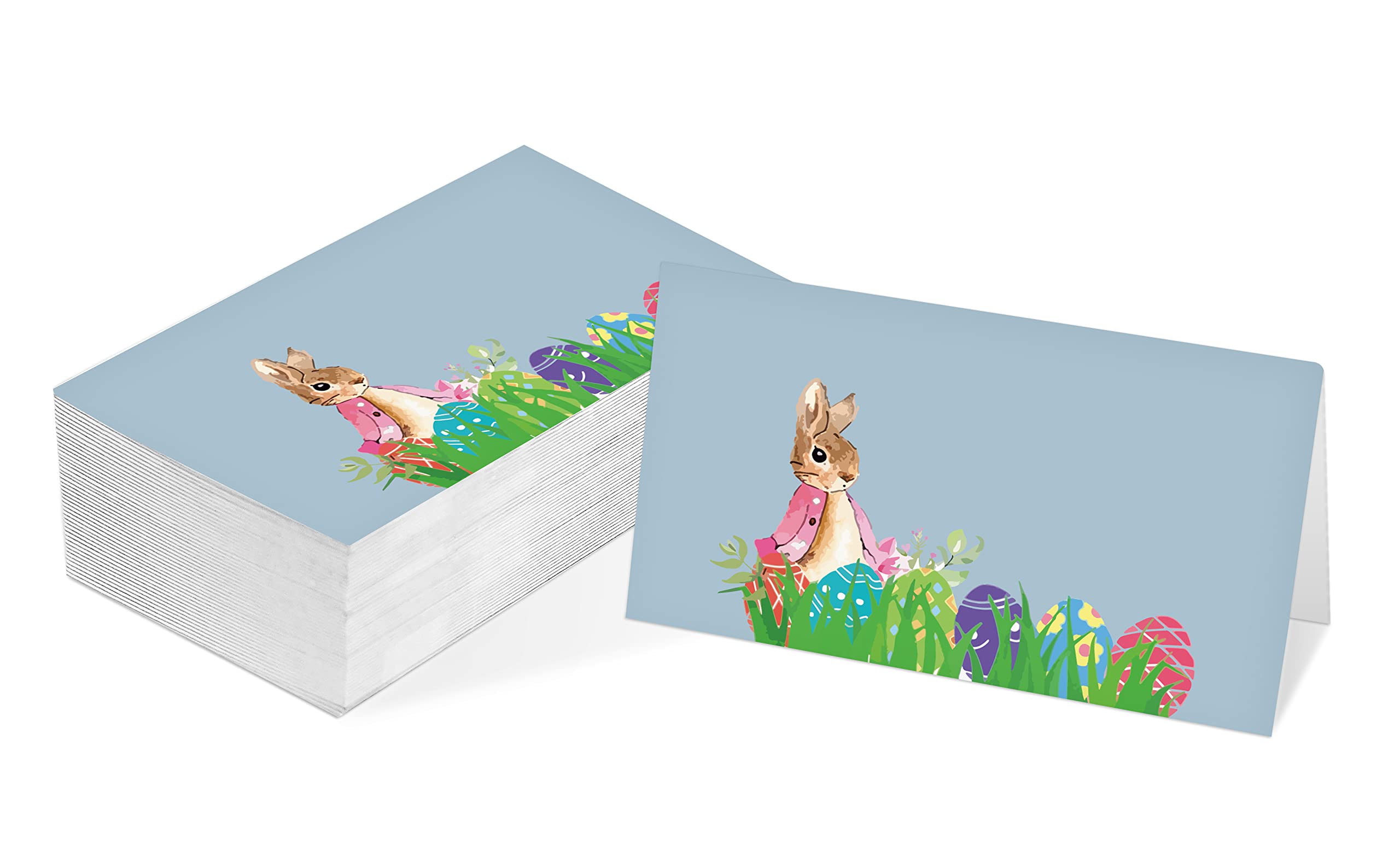 Table Place Card, Easter Tent Style Cards, Pack of 25 Half-Fold Reception Place Card, Cute Easter Egg Bunny, Easter Table Decor for Spring Wedding, Baby Shower, Dinner Party(F24)