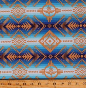 cotton spirit trail southwestern stripes diamonds tribal native american aztec blue cotton fabric print by the yard (d462.70)