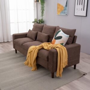 Panana Modern 3 Seater Sofa Couch Upholstered Fabric Couch Sofa for Small Space, Living Room, Apartment (Brown)