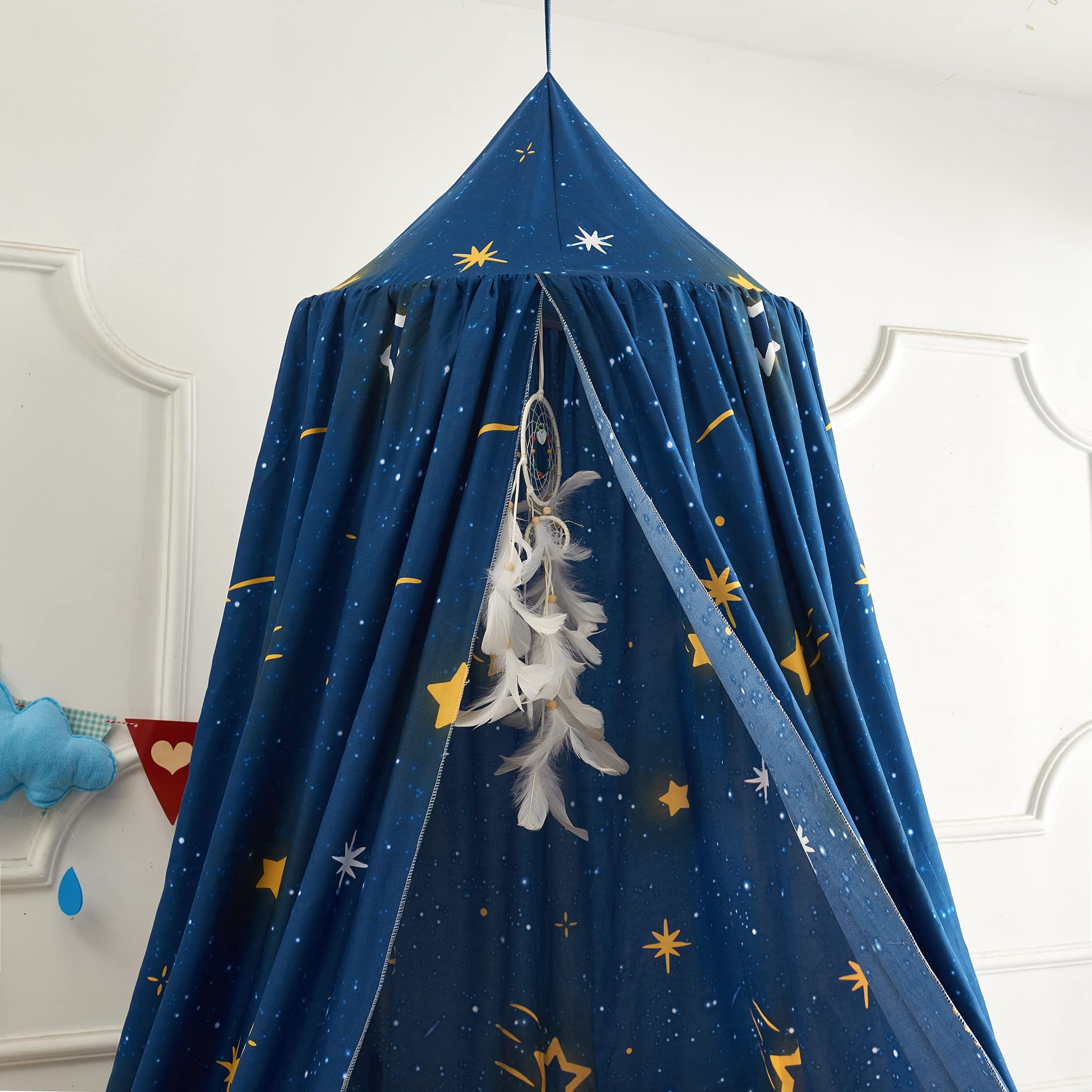 Mengersi Star Bed Canopy for Girls, Prince Round Dome Kids Indoor Outdoor Castle Hanging House Decoration Reading Nook