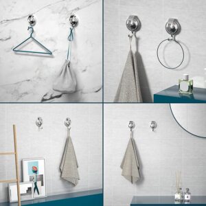 SOCONT Suction Cup Hooks for Shower, Heavy Duty Vacuum Shower Hooks for Inside Shower, Silver-Plated Plished Easy to Install Super Suction for Kitchen Bathroom Restroom, 4 Pack