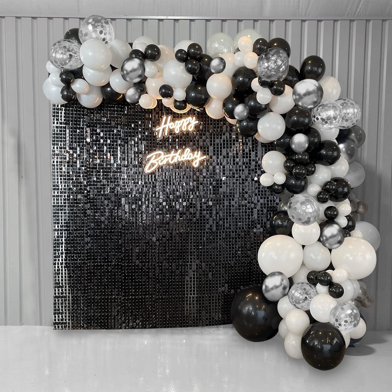 Holtour Black Metallic Silver White Balloon Garland Arch Kit 187PCS Balloons for Wedding Birthday Party Backdrop Decorations Halloween New Year Celebrate Decor