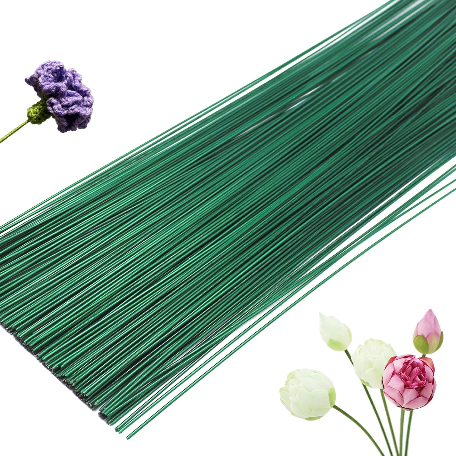 Hamiggaa 200 Pcs Floral Flower Stem Wire,16 Inch 22 Gauge Flower Paper Wrapped Wire,Green Crafting Floral Stem for Flower Arrangements DIY,Bouquent Stem Wrapping and Crafts