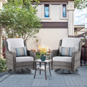 xizzi patio swivel rocking chairs set of 2,outdoor 360 degree rotation chair matching side table,3 pieces pe wicker patio bistro set (grey rattan grey)