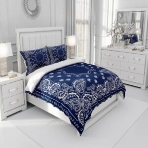 MAIJIEDUO Boho Bandana in Blue Bedding Sets 3 Piece Duvet Cover Breathable Quilt Cover with 2 Pillowslips for Guest Room School Dormitory Bedding Sets Lining (Queen 90'' X 90'')