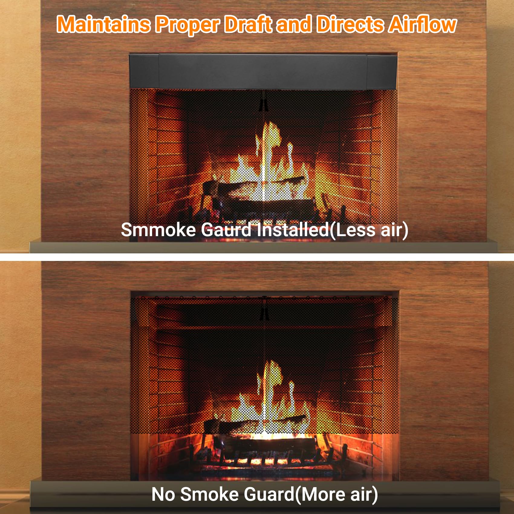 Stanbroil Smoke Guard for 28.5 to 48-Inch by 6-Inch Fireplaces, Black Powder-Coated Finish