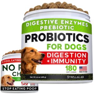 no poo treats + dog probiotics for picky eaters bundle - no poop eating for dogs + chewable fiber supplement - digestive enzymes + prebiotics - coprophagia stool eating deterrent + improve immunity