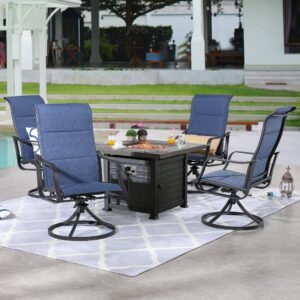 patiofestival patio dining set 5 pieces high back outdoor furniture sets 50,000 btu square propane fire pit table with outside swivel rocker dining chairs(blue)