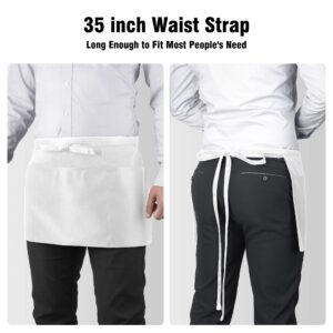 Xornis 1 Pack Waist Aprons with 3 Pockets Waitress Server Waiter Half Short, White