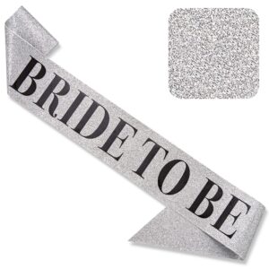 corrure 'bride to be' sash for bachelorette party - bridal shower silver glitter sash with black foil lettering - hen party decorations supplies accessories, wedding engagement party favors gift