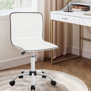 Pazidom Low Back Desk Chair Armless Leather Swivel Office Chair Adjustable Computer Task Chair, Vanity Chair for Makeup Room/Bedroom, White