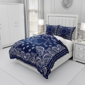 MAIJIEDUO Boho Bandana in Blue Bedding Sets 3 Piece Duvet Cover Breathable Quilt Cover with 2 Pillowslips for Guest Room School Dormitory Bedding Sets Lining (Queen 90'' X 90'')