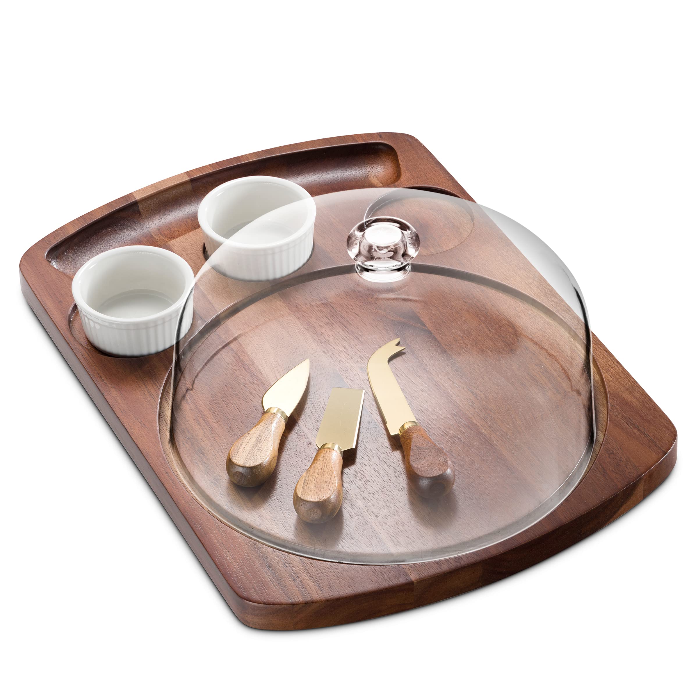 Godinger Cheese Board and Knife Set, Acrylic Dome and Dip Bowls, Acacia Wood Charcuterie Board Set, Cheese Boards, Charcuterie Boards, Housewarming Gift Set