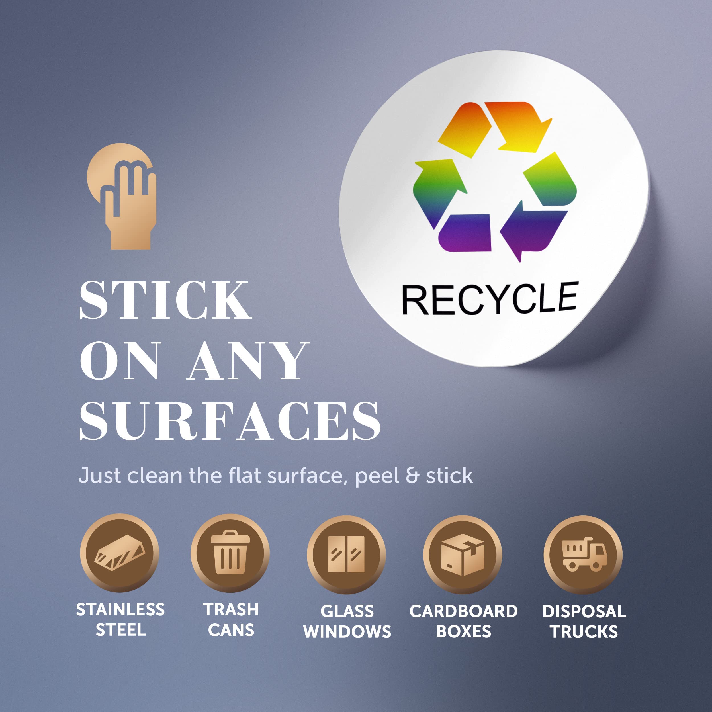 VBAP CORP Recycle Trash Bin Sticker - (Pack of 4) 3" Round Logo Sign Decal Labels Self-Adhesive Vinyl Laminated. Waterproof Indoor and Outdoor (Rainbow)…