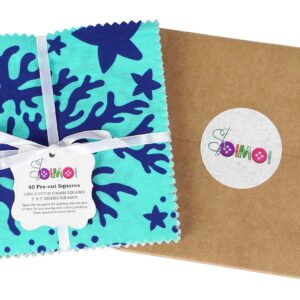 Soimoi Beach Ocean Print Precut 5-inch Cotton Fabric Quilting Squares Charm Pack DIY Patchwork Sewing Craft- Blue