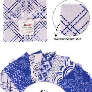 Soimoi Japanese Sashiko Print Precut 5-inch Cotton Fabric Quilting Squares Charm Pack DIY Patchwork Sewing Craft- White & Blue