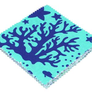 Soimoi Beach Ocean Print Precut 5-inch Cotton Fabric Quilting Squares Charm Pack DIY Patchwork Sewing Craft- Blue