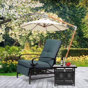 Omelaza Adjustable Outdoor Lounge Chair with Removable Cushions - Metal Recliner Sofa for Patio, Garden, Poolside - Peacock Blue