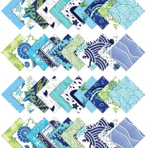 Soimoi Beach Ocean Print Precut 5-inch Cotton Fabric Quilting Squares Charm Pack DIY Patchwork Sewing Craft- Blue