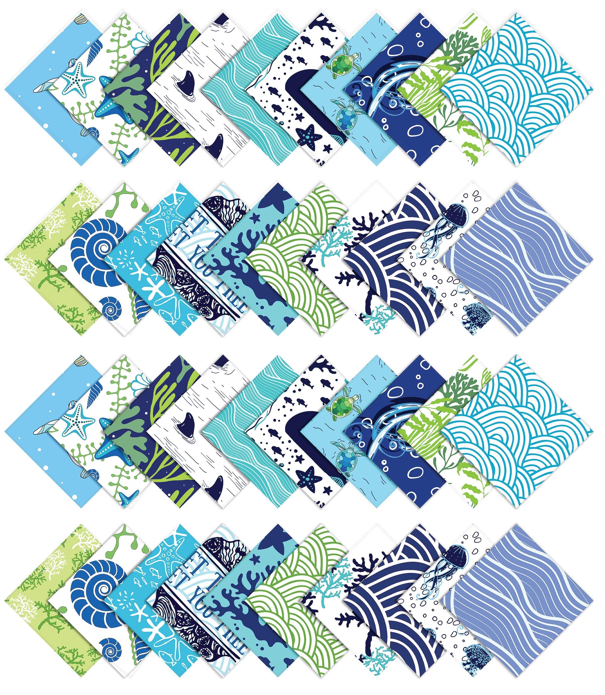 Soimoi Beach Ocean Print Precut 5-inch Cotton Fabric Quilting Squares Charm Pack DIY Patchwork Sewing Craft- Blue