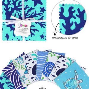 Soimoi Beach Ocean Print Precut 5-inch Cotton Fabric Quilting Squares Charm Pack DIY Patchwork Sewing Craft- Blue