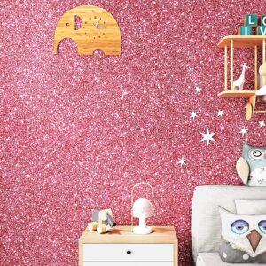 FunStick Pink Glitter Wallpaper Stick and Peel for Girls Bedroom Pink Glitter Contact Paper Decorative Fabric Wallpaper Peel and Stick Sparkle Self Adhesive Wallpaper for Cabinets Crafts 15.8"x78.8"