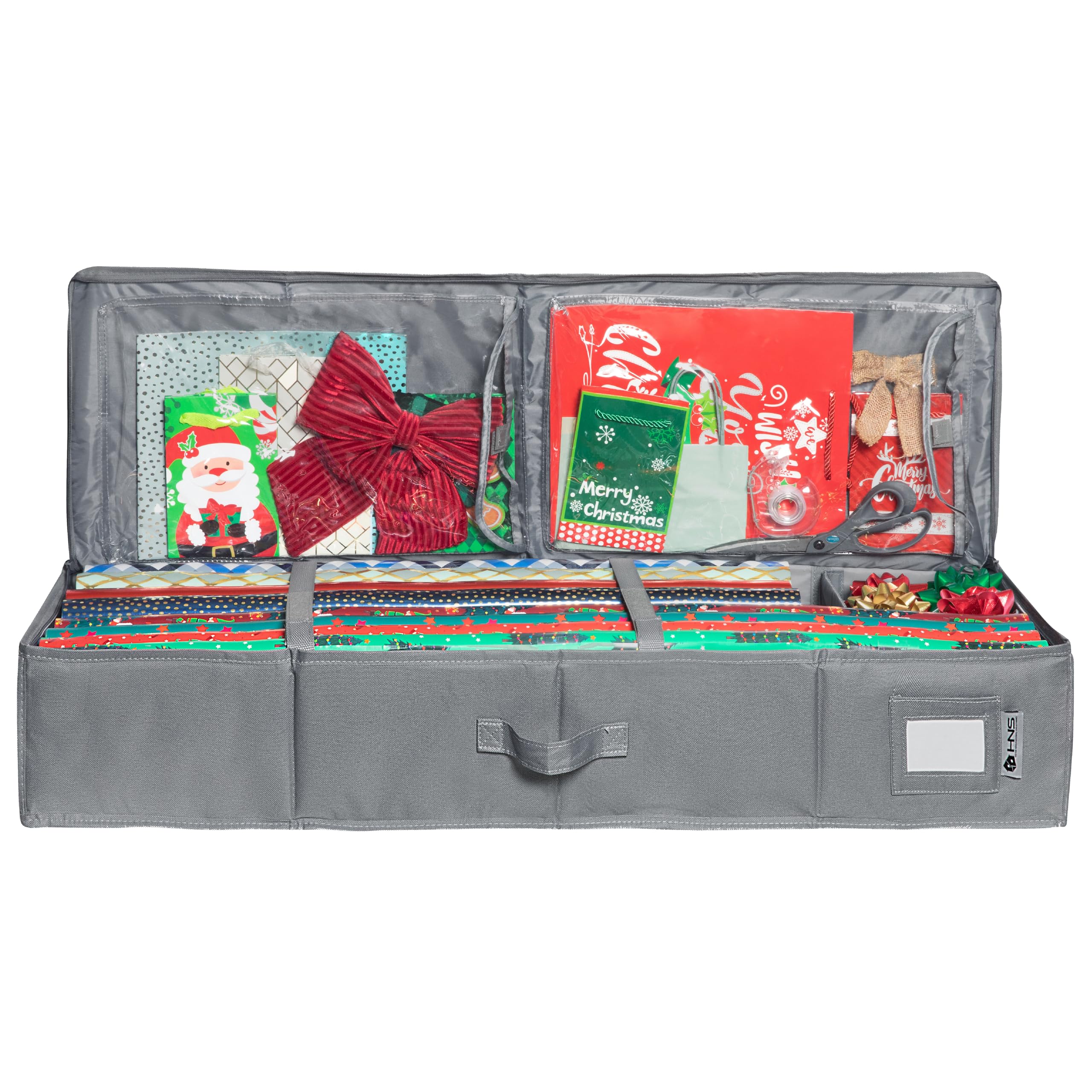 Premium Wrapping Paper Storage Container -Durable Material 600D tear-proof - Fits up to 27 Paper Rolls -Extra Pockets for Ribbons & Bows. Underbed Gift Wrap Organizer, Ideal for Holiday Christmas, etc