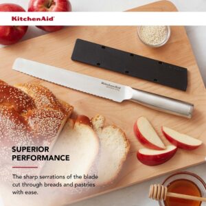 KitchenAid Gourmet Forged Triple-Rivet Serrated Bread Knife with Custom-Fit Blade Cover, 8-inch, Sharp Kitchen Knife, High-Carbon Japanese Stainless Steel Blade, Black