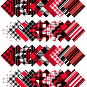 Soimoi Checks & Stripes Print Precut 5-inch Cotton Fabric Quilting Squares Charm Pack DIY Patchwork Sewing Craft- Red & Black