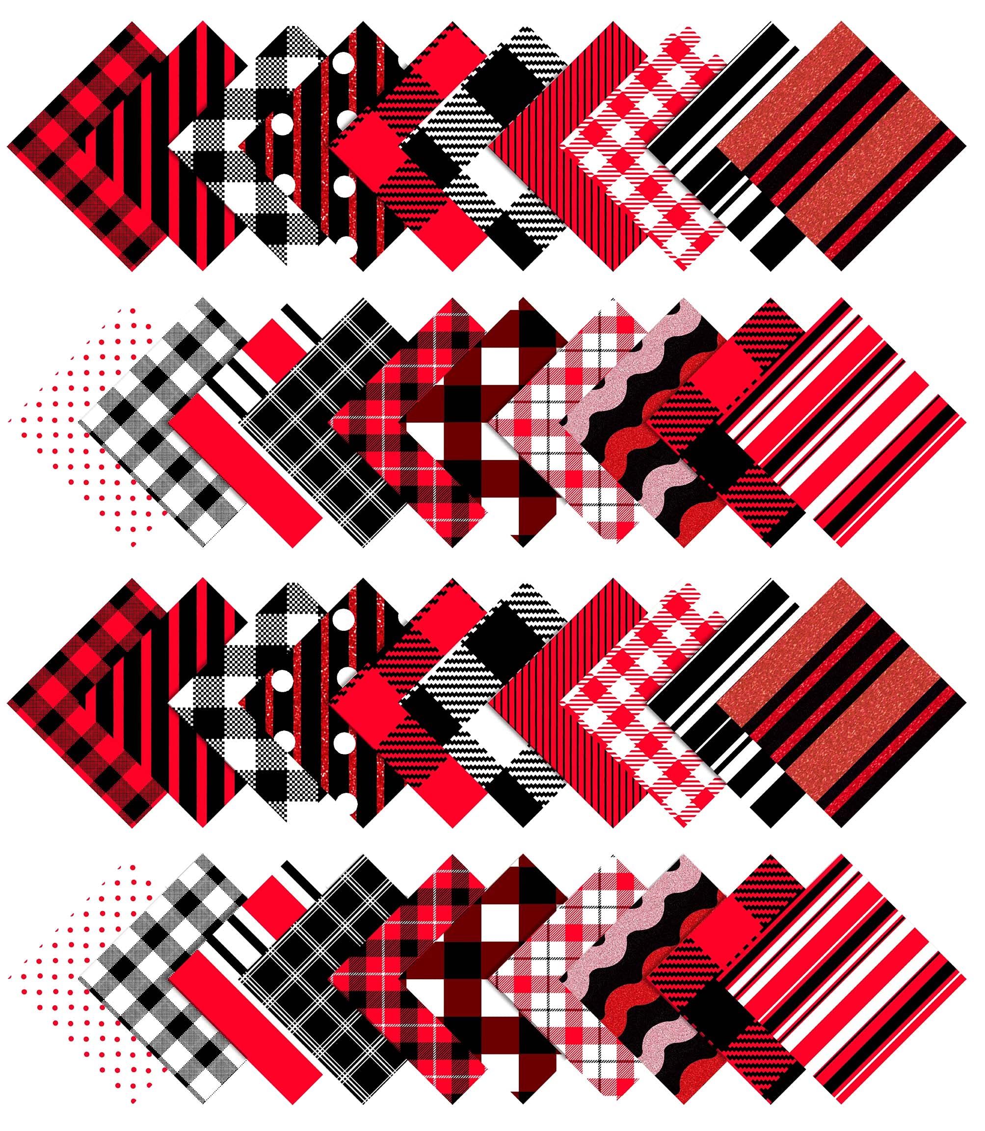 Soimoi Checks & Stripes Print Precut 5-inch Cotton Fabric Quilting Squares Charm Pack DIY Patchwork Sewing Craft- Red & Black