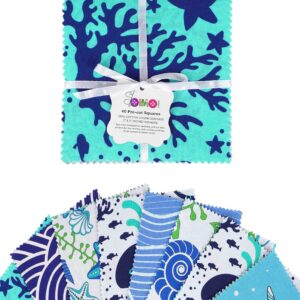 Soimoi Beach Ocean Print Precut 5-inch Cotton Fabric Quilting Squares Charm Pack DIY Patchwork Sewing Craft- Blue