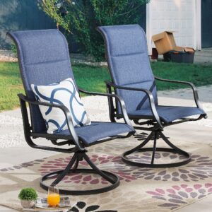 PatioFestival Patio Dining Set 5 Pieces High Back Outdoor Furniture Sets 50,000 BTU Square Propane Fire Pit Table with Outside Swivel Rocker Dining Chairs(Blue)