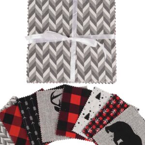 Soimoi Lumberjack Theme Print Precut 5-inch Cotton Fabric Quilting Squares Charm Pack DIY Patchwork Sewing Craft- Red & Black