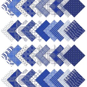 Soimoi Japanese Sashiko Print Precut 5-inch Cotton Fabric Quilting Squares Charm Pack DIY Patchwork Sewing Craft- White & Blue