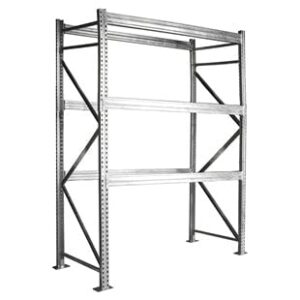 Shelving Inc. 48"d x 144"w x 144"h - 3-Tier Galvanized Teardrop Pallet Rack Starter Unit, No Decking, 6-1/2"h Beams, Weight Capacity 7160lbs Per Level