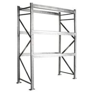 shelving inc. 48"d x 144"w x 144"h - 3-tier galvanized teardrop pallet rack starter unit, no decking, 6-1/2"h beams, weight capacity 7160lbs per level