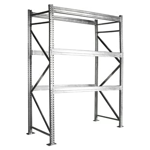 Shelving Inc. 48"d x 144"w x 144"h - 3-Tier Galvanized Teardrop Pallet Rack Starter Unit, No Decking, 6-1/2"h Beams, Weight Capacity 7160lbs Per Level