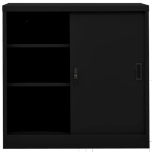 vidaXL Steel Office Cabinet - 35.4"x15.7"x35.4" - Versatile Storage Solution with Adjustable Shelves and Sliding Door - Ideal for Office Use - Black