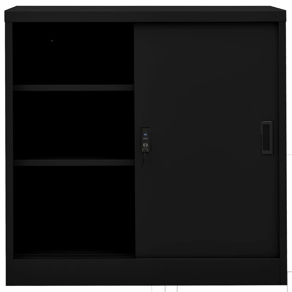 vidaXL Steel Office Cabinet - 35.4"x15.7"x35.4" - Versatile Storage Solution with Adjustable Shelves and Sliding Door - Ideal for Office Use - Black