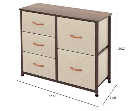 AZL1 Life Concept Storage Dresser Furniture Unit-Large Standing Organizer Chest for Bedroom, Office, Living Room, and Closet-5 Drawer Removable Fabric Bins, Beige