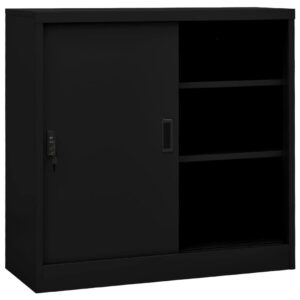 vidaxl steel office cabinet - 35.4"x15.7"x35.4" - versatile storage solution with adjustable shelves and sliding door - ideal for office use - black