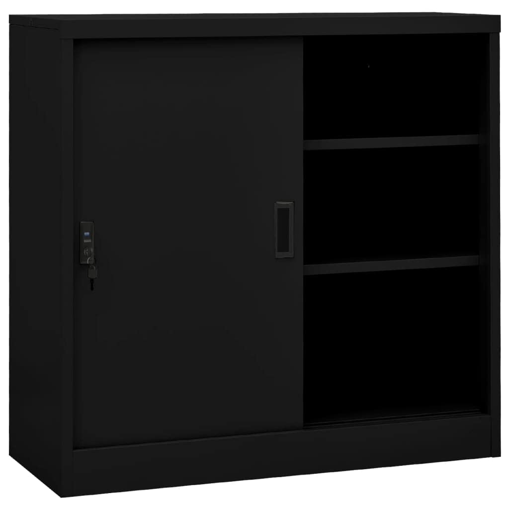 vidaXL Steel Office Cabinet - 35.4"x15.7"x35.4" - Versatile Storage Solution with Adjustable Shelves and Sliding Door - Ideal for Office Use - Black