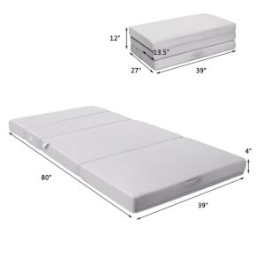 KOMFOTT 4- Inch Tri Folding Mattress Twin XL Size, Foam Mattress with Removable & Washable Cover, Trifold Guest Bed Foam Mattress Sofa Bed Sleeper