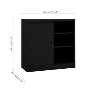 vidaXL Steel Office Cabinet - 35.4"x15.7"x35.4" - Versatile Storage Solution with Adjustable Shelves and Sliding Door - Ideal for Office Use - Black