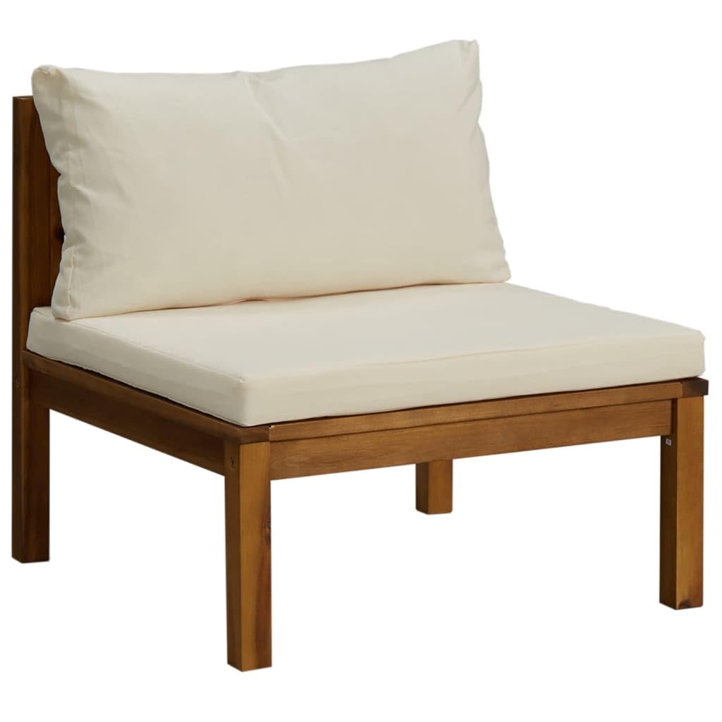 vidaXL Solid Acacia Wood Sectional Middle Sofa with Cream White Cushions for Outdoor Patio Lounge Configuration