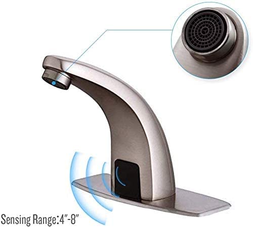 Automatic Sensor Touchless Bathroom Faucet Brushed Nickel Eletronic Motion Activated Hands-Free Include Pop Up Drain Overflow Lavatory Vanity Bath Sink Faucet,Touch-Free Solid Brass