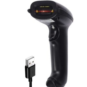 handheld usb barcode scanner wired,qr code scanner with usb cable,read 1d,2d,data,matrix, pdf417,maxicode,screen scanning fast and precise for mobile payment,supermarket, retail store, etc,black