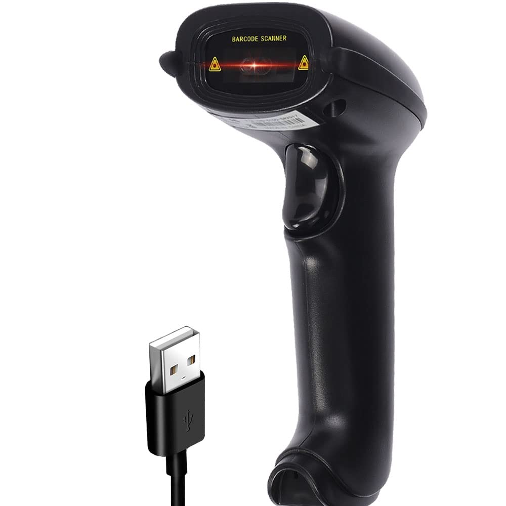 Handheld USB Barcode Scanner Wired,QR Code Scanner with USB Cable,Read 1D,2D,Data,Matrix, PDF417,Maxicode,Screen Scanning Fast and Precise for Mobile Payment,Supermarket, Retail Store, etc,Black