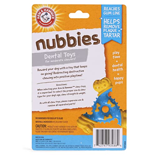 Arm & Hammer for Pets Nubbies TriBone Dog Dental Toy Best Dog Chew Toy for Moderate Chewers Dog Dental Toy Helps Reduce Plaque & Tartar Peanut Butter Flavor Baking Soda (Pack of 1)