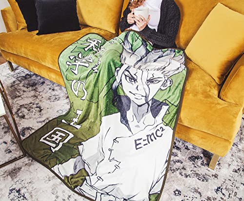 Dr. Stone Senku Ishigami Plush Fleece Throw Blanket | Super Soft Decorative Cover for Sofa and Bed, Cozy Home Decor Room Essentials | Anime Manga Gifts and Collectibles | 45 x 60 Inches